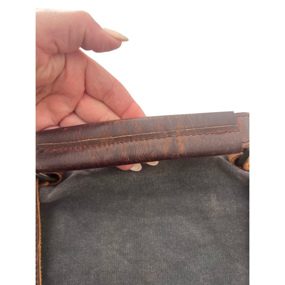Mens Waxed Canvas Messenger Bag Leather Trim Laptop Satchel Charcoal Gray Brown - Picture 8 of 12